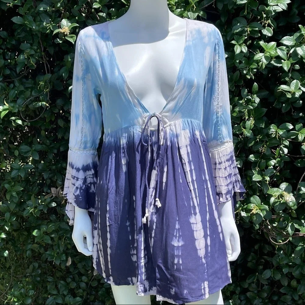 💋NWT BOHO Me Lace Inset Tie Dye Print Tunic Swimsuit Coverup